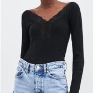 NWT Zara black lace long sleeve tee Sz M